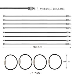 DXMWWTP 21 pcs Metal Wire Keychains, 2mm Coated Wire Key Rings Loops, 6 inch Stainless Steel Connecter Cable Keyrings for Hiking Luggage ID Tags,Key Tags,Keyrings, Kitchen Utensils -black