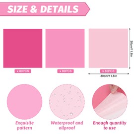 Whaline 240 Sheets Pink Wax Paper Solid Pink Deli Paper 3 Colors Sandwich Wrapping Tissue Basket Liner for Food Baking Kitchen Wedding Baby Shower Party Supplies
