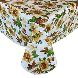 Newbridge Sunflower Fields Print Vinyl Flannel Backed Tablecloth, Country Rustic Vinyl Table Cloth with Flannel Backing, 52" x 52" Square