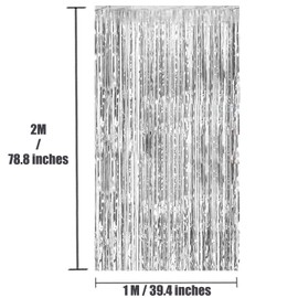 ILLUVA 2 Pack Metallic Tinsel Foil Fringe Curtains, Photo Booth Backdrop Hanging Door Streamers for Birthday Party Decorations, 3.2Ft x 6.56Ft (Silver)