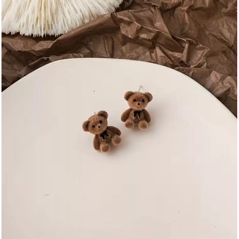 2 Pares Aretes De Peluche Plata Ley 925 Animales Conejo