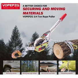 VOPEPZG Rope Puller 3/4 Ton Capacity with 100' of 0.6" Dia. Rope, Come Along Winch, Come Along Puller for Tree Felling, Moving Boats and Trailers, Securing Materials