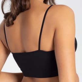 Assoluta Seamless feel-good bra, basic top, sports bra, bustier with thin straps, beautiful, soft, comfortable, fitness, no side seams, close to the body, black, L