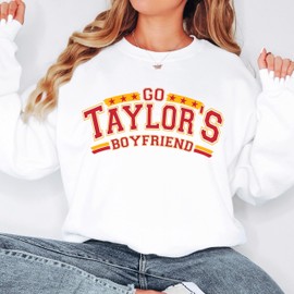 Olive Loves Apple Go Taylor's Boyfriend Sweatshirt for Women and Teens Fall Football Season Pullover White Sweatshirt Adult Medium