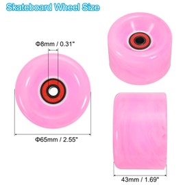 PATIKIL Roller Skate Wheels Set, 4 Pack 65mm 78A Light Up Skateboard Cruiser Wheels Set with Bearings Trucks Tool Kit for Outdoor Quad Skate, Pink