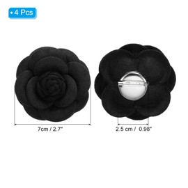 PATIKIL Camellia Fabric Pin, 4 Pcs Flower Brooch Artificial Flowers Brooches for Women Girls Cloth Wedding Party Decor Accessories Jewelry Gift, Black