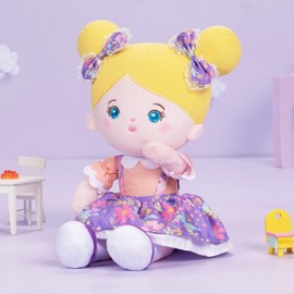 OUOZZZ Baby Doll, Soft Cloth Doll Girl, Purple Flower Dress, Cloth Doll Cute Doll for Children 3+ Months - Baby Gift for Birth Girl Boy, 38cm