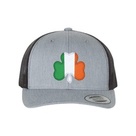 Adjustable Heather Grey/Black Structured Trucker Irish Flag Shamrock St. Patricks Day Ireland Structured Trucker Cap
