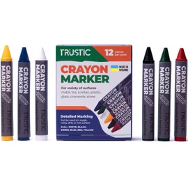 Universal Crayon Wax Marker for Industrial and Craft Detailed Marking on Lumber Metal Carton Ceramics Concrete Glass Plastic Tire 4 x 1/2", Pack of 12 (Multicolor)
