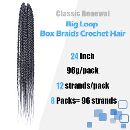 BOHOBABE Ombre Gray Box Braids Crochet Hair 24 Inch 8 Packs Long Prelooped Grey Crochet Box Braiding Hair (Tgrey)