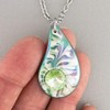 Deep Green White Porcelain Teardrop Pendant Necklace, Crystal Accented, Gift