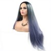Blue Lace Front Wig Long Straight Ombre Blue Dark Roots