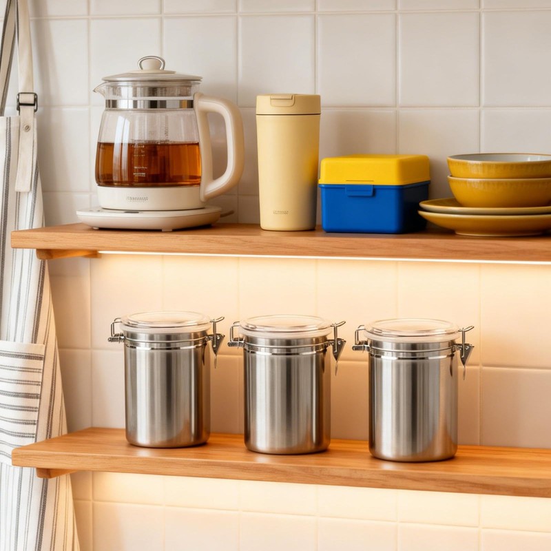 4 Pack Stainless Steel Canister, 66 oz Kitchen Canister Set
