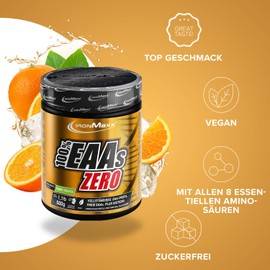 IronMaxx 100% EAAs Zero - Sunny Orange 500g Dose | EAA-Pulver, vegan und zuckerfrei mit allen 8 essentiellen Aminosäuren | fruchtiger Geschmack, frei von Konservierungsstoffen