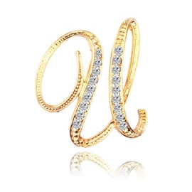 ETHOON Broche de letras con inicial de diamantes de imitación para mujer, manualidades, oro A-Z, Joya