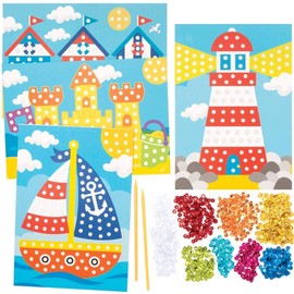 Baker Ross FE297 Seaside Sequin Art Kits - Pack of 4, Make Your Own Childrens Art Set, Creative Activities for Kids, Decorate Your Own Arts and Crafts Project