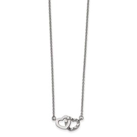 Real Stainless Steel Interlocking Hearts Pendant Necklace Charm Chain - with Secure Lobster Lock Clasp 18"