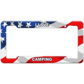 Graphics and More American Flag License Plate Frame I Love Sports Hobbies Ca-Co - Camping