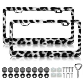 Black Leopard Print License Plate Frame - 2 PCS Leopard Fur Print License Plate Holder, Rust-Proof Stainless Steel Auto Parts License Plate Cover Decoration for Standard Us 12x6 Inch