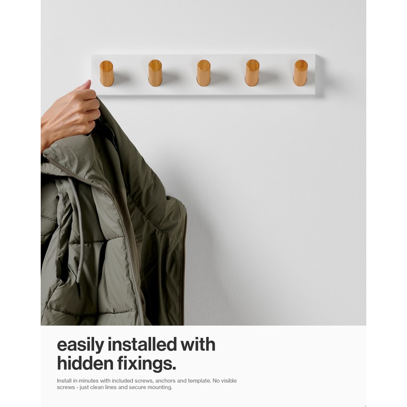 LARHN Wall Mounted Coat Rack, White with 5 Heavy-Duty 1"