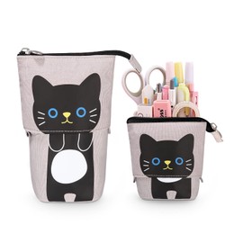 Xespis Pencil Case with Zip, Telescopic Pencil Case, Cat black