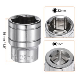 HARFINGTON 6-Point Socket 1/2" Drive 22mm Metric 1.5" Length 45# Steel Shallow Sockets Full Polishing Short Chrome Sockets for Car Repair Mechanical Maintenance Home Use