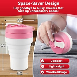 Botella Batidora de Proteínas Rosa Plegable, 600 ml, 20 Onzas, Taza de Silicona Reutilizable para Batidos de Proteínas