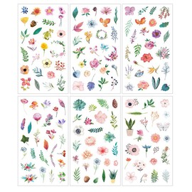 Molshine 12sheets (About 300pieces) Die-Cutting Stickers–Plant Flower Watercolor Series Decals for DIY,Bullet Diary Decoration,Laptops,Scrapbook,Luggage,Cars,Books,Sealing-6 Different Patterns x 2