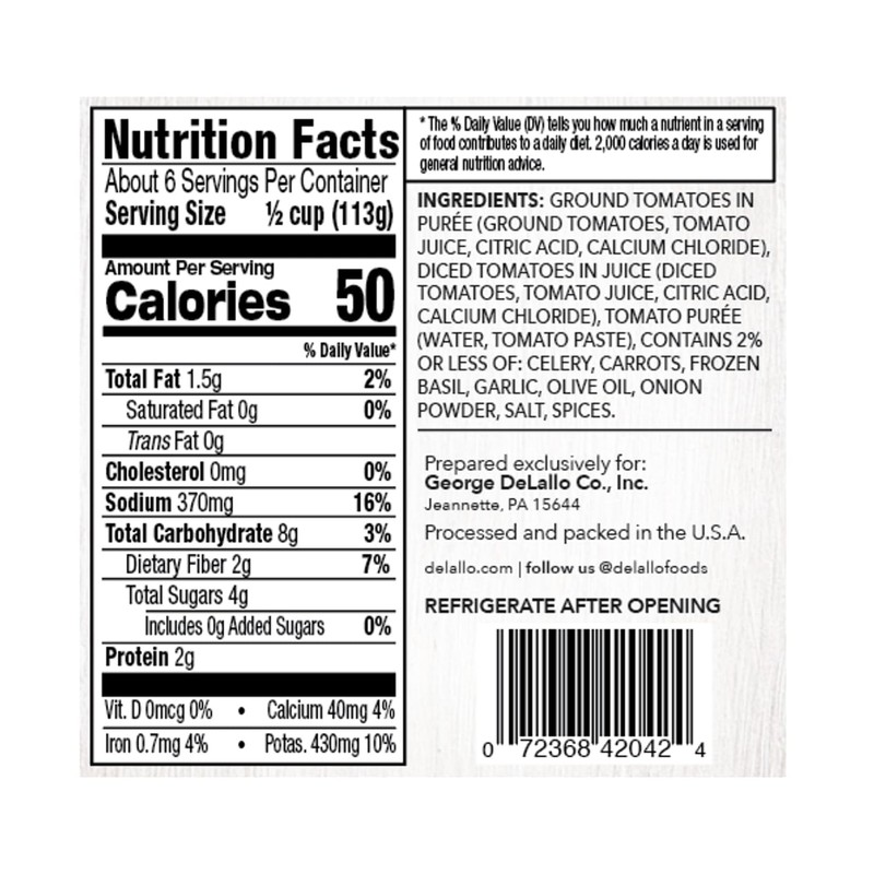 DeLallo Tomato Basil Pasta Sauce, Made with Roma Tomatoes and