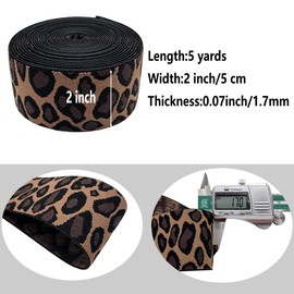 Dortrue 2 Inch 5 Yards Leopard Print Sewing Elastic Band Heavy Stretch High Elasticity Elastic Spool for Sewing Pants Waistband, Straps, Craft DIY Projects