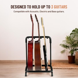 CAHAYA Multi Guitar Rack: 3 Holder Stand, Universal Guitar Display Rack With Thick Rubber Padding for Classical, Acoustic and Electric Guitars & Bass CY0344