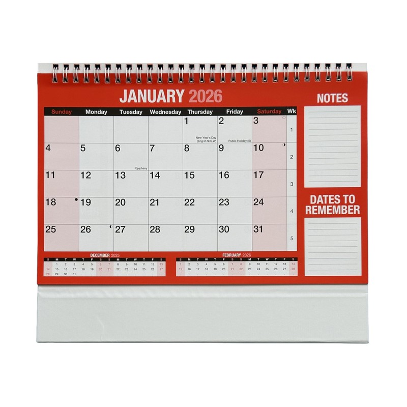 2026 Desktop Calendar Freestanding Flip Month to View Spiral Bound