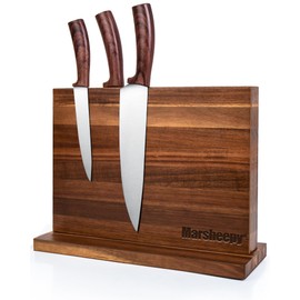 Home Kitchen Magnetic Knife Block，Double Sided Magnetic Knife Holder Rack for Kitchen Counter，Acacia Wood with Strong Enhanced Magnets Knife Storage Stand