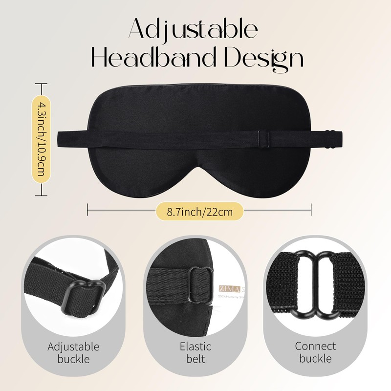 ZIMASILK 100% Natural Silk Sleep Mask Blindfold,Adjustable Strap Super-Smooth Soft