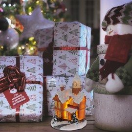 BESPORTBLE Christmas House with Lighting LED Mini Resin Christmas Houses Desktop Ornament Miniature Fairy House Winter Landscape Dollhouse Fairy Garden Decoration Party Christmas Decoration