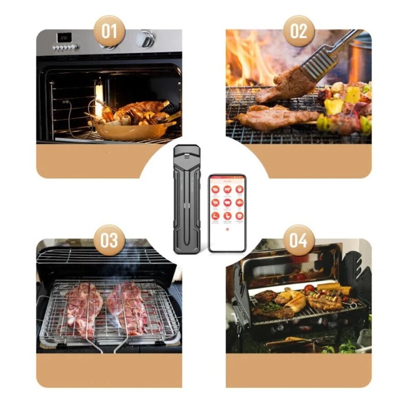 Wireless Bluetooth Roast Thermometer Smart Probe Oven BBQ Thermometer For