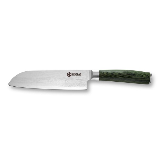 HexClad Santoku Knife, 7-Inch Japanese Damascus Stainless Steel Blade, Full Tang Construction, Pakkawood Handle