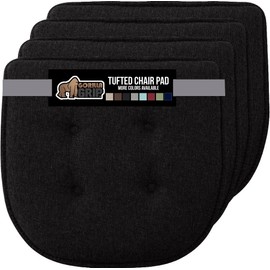 Gorilla Grip Tufted Memory Foam Chair Cushions, Set of 4, Comfortable Seat Cover Cushion, Thick Durable and Washable Slip Resistant Pads for Dining Room Chairs, Office Desk, Kitchen Table, 16x17 Black