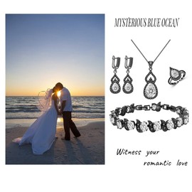 LMXXVJ Women Wedding Bridal Bridesmaid Jewelry Set, Created Diamond Gems White Cubic Zirconia Necklace Adjustable Ring Earrings Bracelet Set,Sparkling Birthstone Birthday Anniversary Valentine's Day Prom Mystic Jewelry Gifts，Black-Tone