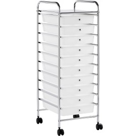Yaheetech 10 Drawer Cart Rolling Plastic Storage Cart and Organizer Multipurpose Mobile Rolling Utility Storage Organizer for Home Office School and Workshop, White