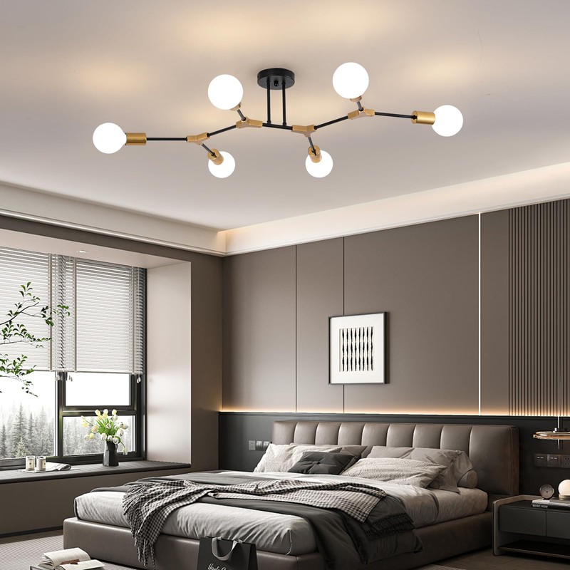 JERANDO Black and Gold Semi Flush Mount Ceiling Lighting Fixture,
