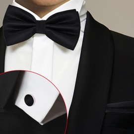 Juego de 3 Pajaritas de Lazo para Hombre,Corbata de Lazo Ajustable con Gemelos,Cuadrados de Bolsillo,Preatadas para Corbatín Sólido con Caja de Regalo,Conjunto de Pajaritas para Bodas,Negocios(Negro)