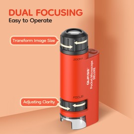 QUNSE Pocket Mini Small Microscope for Kids, 60x-120x Handheld Microscope LED Lighted Zoom with 5pcs Microscope Slides for Students Preschool Home Study Educational Toys