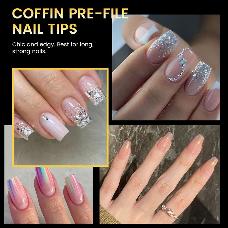 BORN PRETTY Nail Tips Short Clear Tips 288pcs Translucent Nail