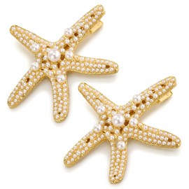 2 Pcs Starfish Pearl Hair Clip Summer Beach Gold Hair Accessories Stylish Side Clips for Wedding Parties and Beach Outings