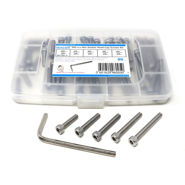iexcell 50 Pcs M5 x 20/25/30/35/40mm Thread Pitch 0.8 mm