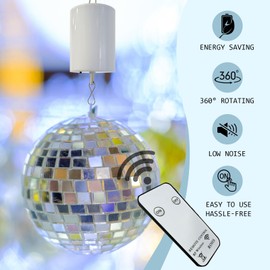 Hippolytusiart Disco Ball Wind Spinner Mirror Ball Hanging Display Rotating Spinner, Garden Decor with Mini Remote Controller for Battery Operated Motor-20 RPM