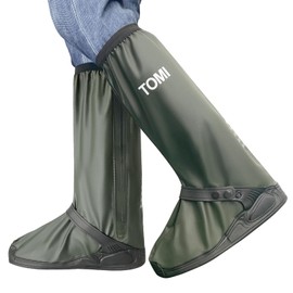 Waterproof Shoe Covers For Rain，Rain Boot Covers With Zipper,Galoshes Shoe Ponchos,Reusable & Foldable,Non-Slip PVC Snow Boot Covers for Men and Women (Dark green, X-Large)