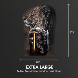 Premium Jesus Car Decal – Lion of Judah with Fighter Warrior Design – Durable & Waterproof Christian Vinyl Sticker for Car, Truck, Window, Laptop, Bumper – 12 x 8 Inches