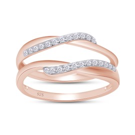 SAVEARTH DIAMONDS 1/7 ct t.w Round Cut Lab Created Moissanite Diamond Bypass Infinity Style Wedding Ring Guard Enhancer In 14K Rose Gold Over Sterling Silver (D Color, VVS1 Clarity 0.14 Cttw)-8